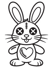 Stitched Kawaii Bunny Plush Doll Halloween Coloring Page