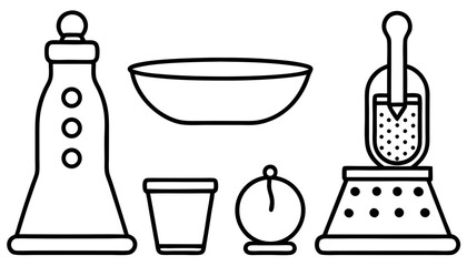 Cooking weights and measures set. Typical measuring system for liquid culinary ingredients. Measurements for different recipes. Flat vector illustration isolated on white background