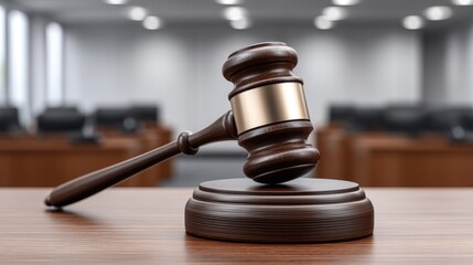 Justice delivered gavel and hammer in modern courtroom law and scale symbolize fairness