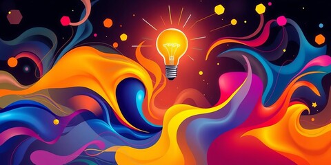 Fototapeta premium Abstract shapes, swirling colors, lightbulb moments, interconnected ideas, art, graphic