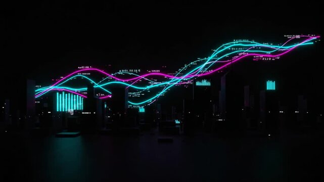 Futuristic Data Visualization: Glowing Lines and Digital Cityscape. - Powered by Adobe