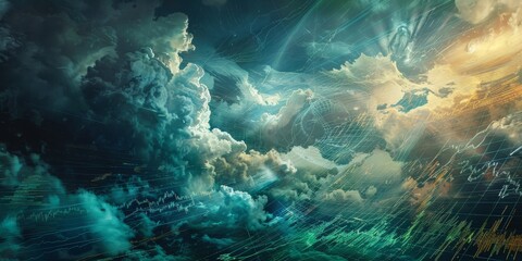 A captivating portrayal of a stormy celestial sky with dramatic ethereal light.