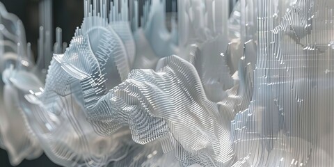 Futuristic digital art with flowing white layers and complex abstract data structures