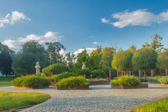 Poland, Upper Silesia, Gliwice, Doncaster Square in Summer, at Sunset