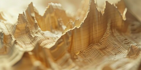 A macro shot unveiling the meticulous details of a carved abstract wooden landscape.