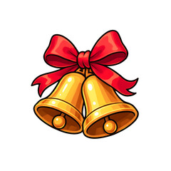 Golden Christmas Bells with a Red Bow.