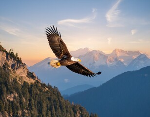 Fototapeta premium majestic eagle bird soaring over mountains
