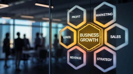 Illuminating Business Growth Visualizing success through strategy sales leads and marketing in a modern office with