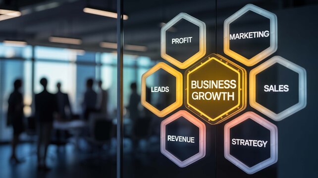 Illuminating Business Growth Visualizing success through strategy sales leads and marketing in a modern office with