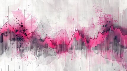 Abstract business chart with pink watercolor splashes demonstrating market growth