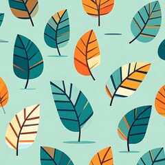 Seamless pattern of colorful summer leaves