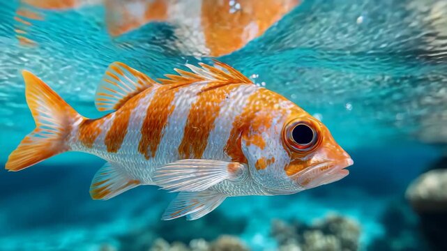 Orange striped tropical fish underwater