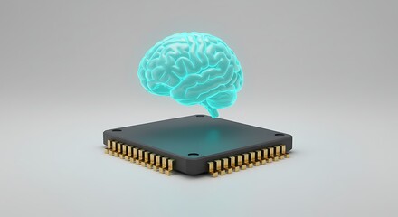 Artificial Brain Above Gray Computer Chip, Light Technology