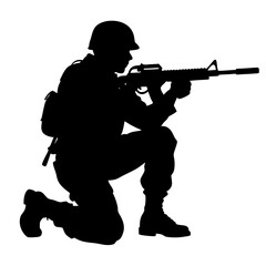 Soldier kneeling aiming rifle military combatant silhouette vector illustration