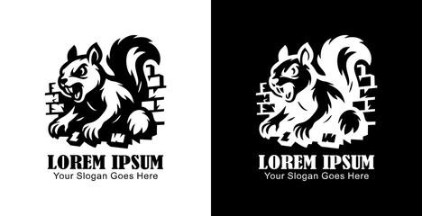 Logo design of a squirrel destroying a wall in anger © Yohanes