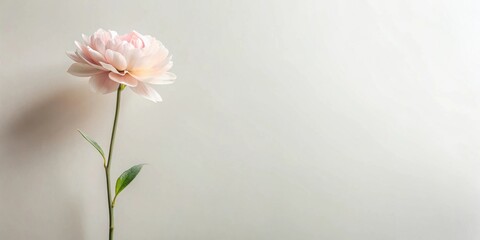 Fototapeta premium A single pale pink flower stands tall against a muted background, its delicate petals unfurling in elegant simplicity, a serene image perfect for conveying peace and tranquility.