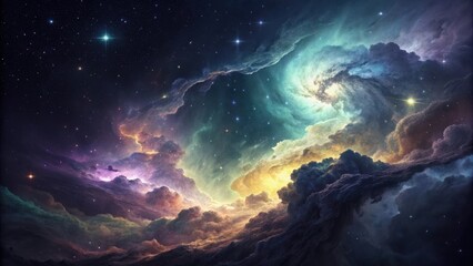 Fototapeta premium Vibrant cosmic nebula swirls with stars