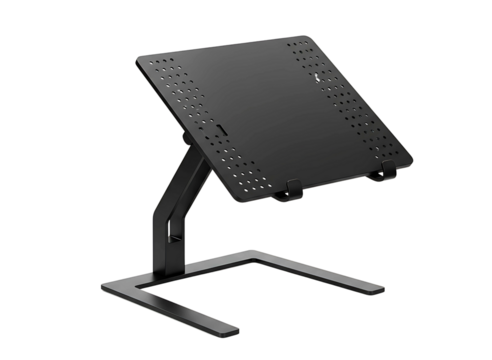 Modern black digital display screen on adjustable stand isolated on transparent background