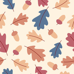 seamless pattern with oak leaves and acorns