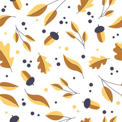 seamless pattern with autumn leaves and acorns