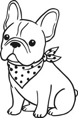 Cute French Bulldog with Polka Dot Bandana Illustration