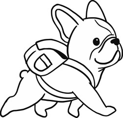 Cute French Bulldog Student Going to School with Backpack