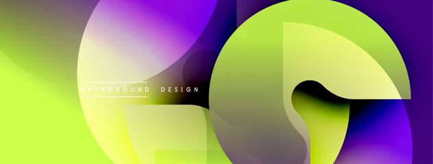 Abstract vibrant design. Fluid shapes blend purple, green, yellow hues. Modern background for digital projects, presentations.