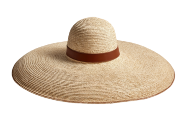 Wide-brimmed straw hat with brown leather band (1)