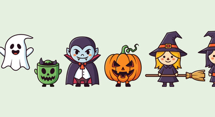 Cute Halloween Characters and Symbols Collection for Spooky Celebrations