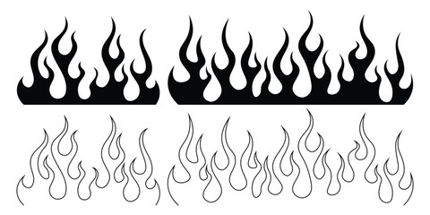 Silhouette Fire flames. Old school tattoo neo-tribal style or silhouette flame for cars. set vector icons. Fire sign. Fire flame icon isolated on white background. Vector illustration