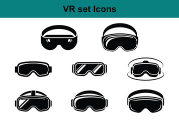Virtual reality headset icons set technology