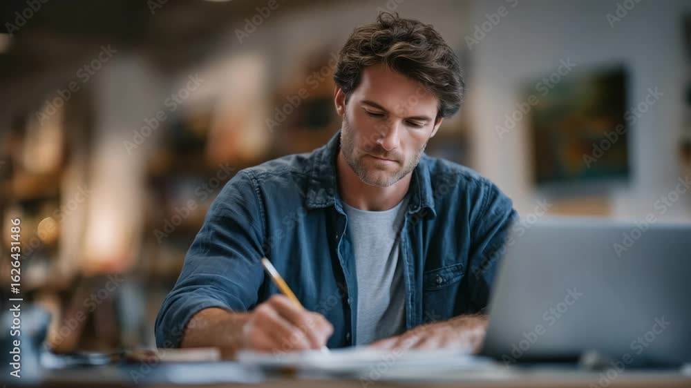Poster a creative professional sketches logo concepts while multitasking with a laptop and smartphone for g