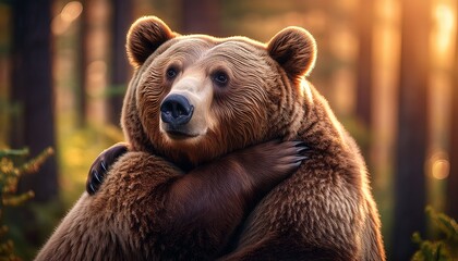 Obraz premium close up of bear hugging in enchanted woods