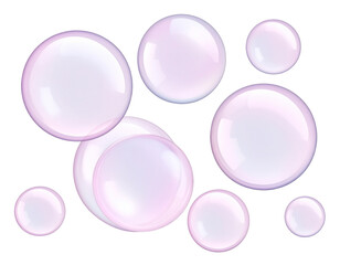 Cluster of Iridescent Pink Bubbles with Varying Sizes, Overlapping Layers, isolated on transparent background PNG