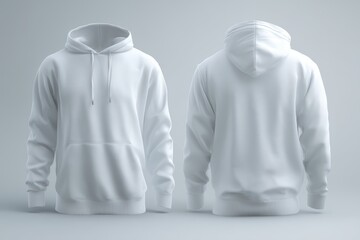 A plain white hoodie is shown from both the front and back, displayed on a neutral background for a clear and simple view