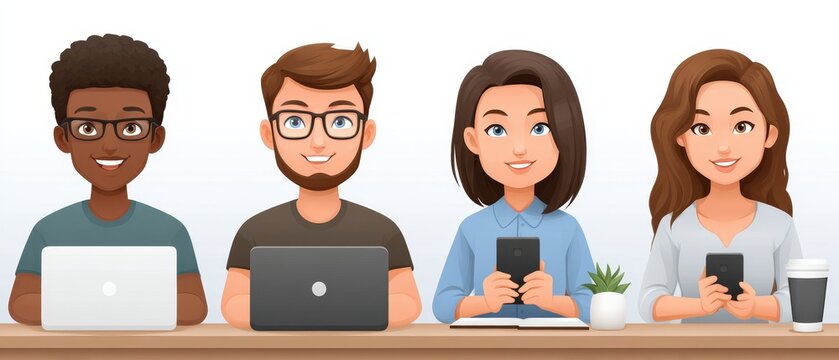 Social activity of people engaging with technology in an ai-powered classroom illustration