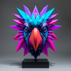 Obraz premium Neon Parrot Geometry: Abstract Symmetrical Parrot Face with Tropical Vibes