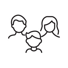Single icon representing a family unit in a child care context, illustrated in outline style. Editable stroke vector illustration.