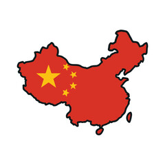 Simple map of China overlaid with its national flag.