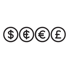 Four Major Global Currencies in Outline Icons