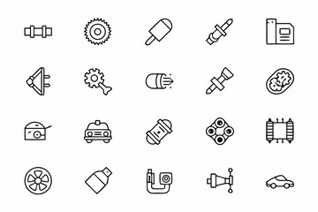A technical icon bundle focusing on the car’s engine and transmission system parts. Suitable for mechanic training, automotive engineering, and technical manuals