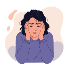 Depressed young woman experiencing headache or stress.