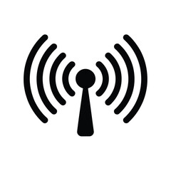 Black wireless signal icon with radiating waves transmission