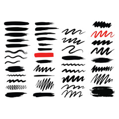 Collection of black ink brush strokes for graphic design.