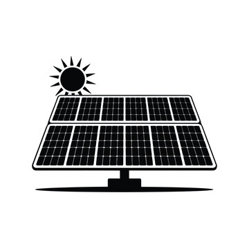 Solar Panel Array with Sun Icon on White Background