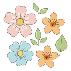 Cute pastel flower set perfect for spring design projects.