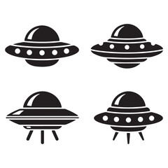 Four Simple Black and White UFO Icons