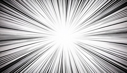 white background features comic speed lines emanating from the border with black strokes conveying a dynamic motion effect suitable for manga action sequences or graphic movement illustrations