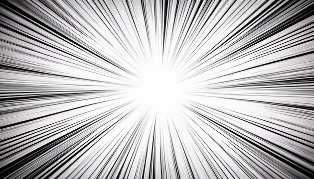 white background features comic speed lines emanating from the border with black strokes conveying a dynamic motion effect suitable for manga action sequences or graphic movement illustrations