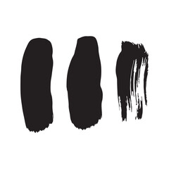 Three stylized black brush strokes on a white background.
